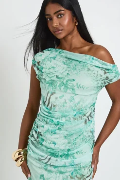 boohoo Robe Maxi En Mesh À Épaules Dénudées Et Imprimé Animalier Mixte<Femme Robes Moulantes|Robes