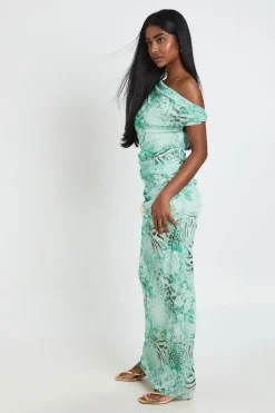 boohoo Robe Maxi En Mesh À Épaules Dénudées Et Imprimé Animalier Mixte<Femme Robes Moulantes|Robes