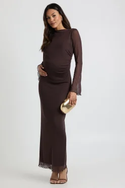 boohoo Robe Maxi en Mesh pour Maternité<Femme Looks Chocolat|Robes À Manches Longues