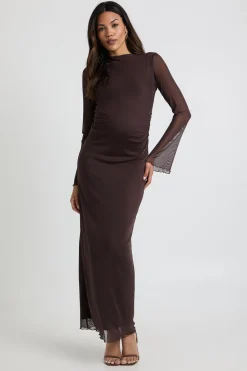 boohoo Robe Maxi en Mesh pour Maternité<Femme Looks Chocolat|Robes À Manches Longues