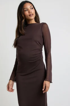 boohoo Robe Maxi en Mesh pour Maternité<Femme Looks Chocolat|Robes À Manches Longues