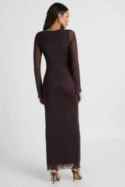 boohoo Robe Maxi en Mesh pour Maternité<Femme Looks Chocolat|Robes À Manches Longues