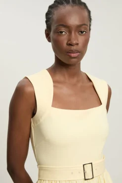 Robe maxi en mélange de coton jersey à encolure dégagée