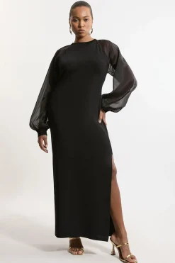 KarenMillen Robe maxi en mélange de viscose à maille compacte, manches en chiffon<Femme Pulls Et Gilets|Toutes Les Mailles