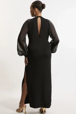 KarenMillen Robe maxi en mélange de viscose à maille compacte, manches en chiffon<Femme Pulls Et Gilets|Toutes Les Mailles