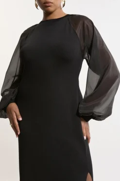KarenMillen Robe maxi en mélange de viscose à maille compacte, manches en chiffon<Femme Pulls Et Gilets|Toutes Les Mailles