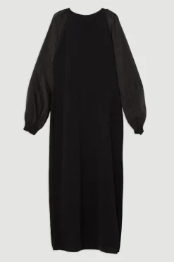KarenMillen Robe maxi en mélange de viscose à maille compacte, manches en chiffon<Femme Pulls Et Gilets|Toutes Les Mailles