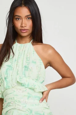 Robe Maxi En Mousseline À Col Licou Floral Avec Détails À Volants
