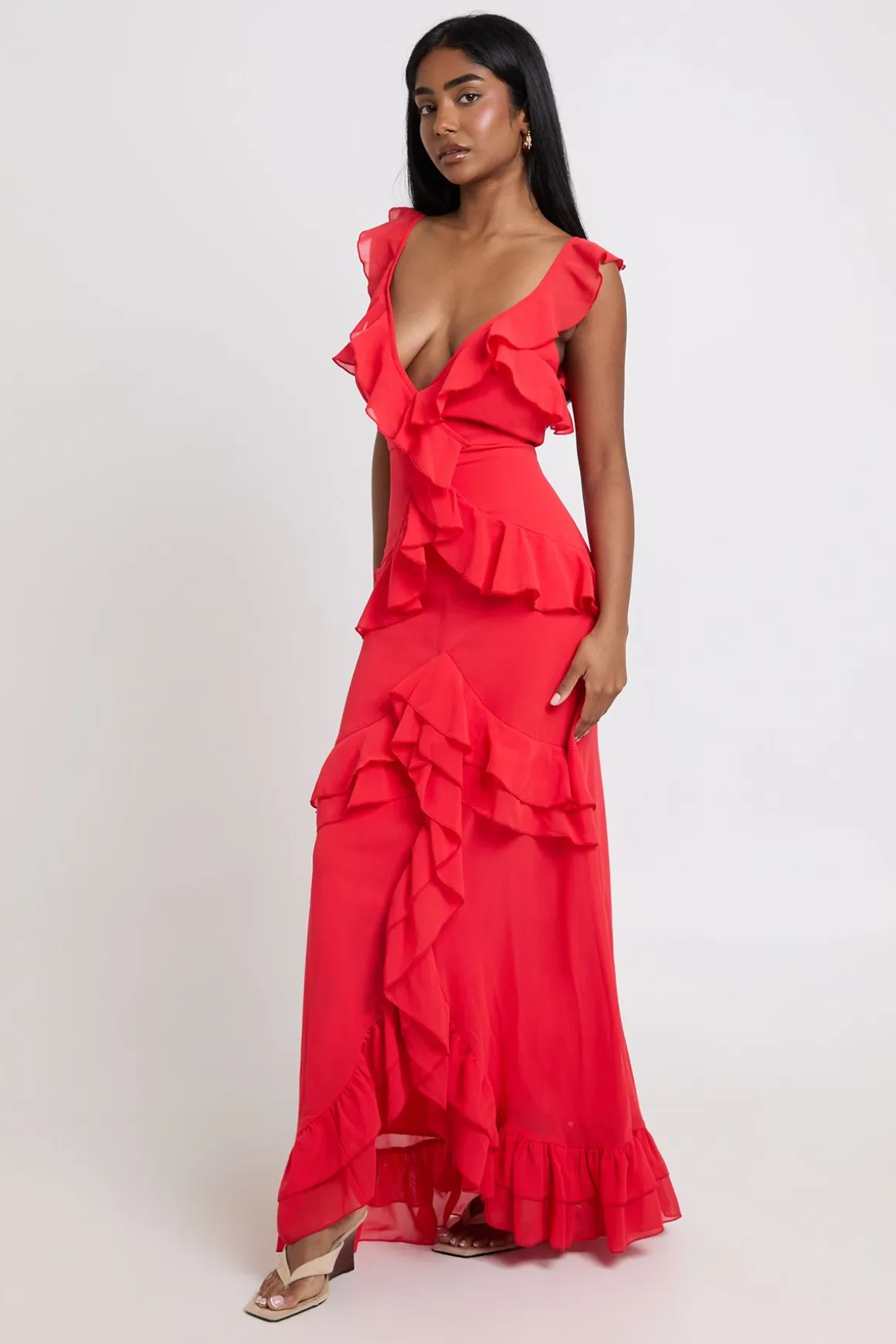 Robe Maxi En Mousseline À Détails De Volants Superposés