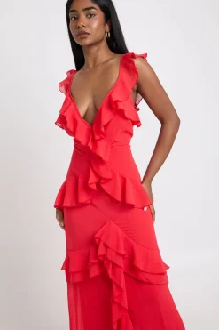 Robe Maxi En Mousseline À Détails De Volants Superposés