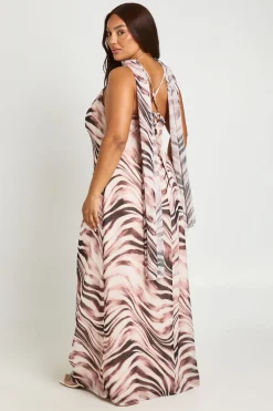 Robe Maxi En Mousseline À Encolure Drapée Grande Taille
