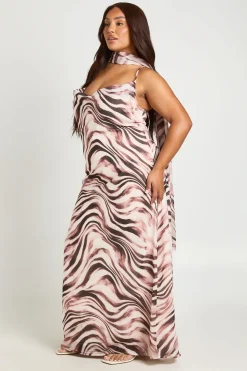Robe Maxi En Mousseline À Encolure Drapée Grande Taille