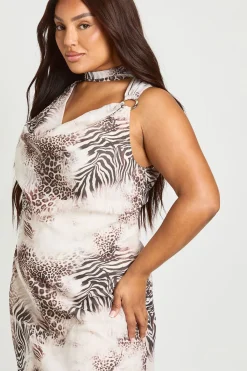 Robe Maxi En Mousseline Grande Taille À Imprimé Animalier Mixte Avec Détail Foulard