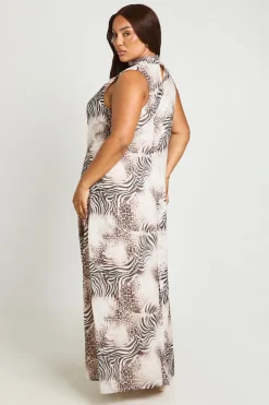 Robe Maxi En Mousseline Grande Taille À Imprimé Animalier Mixte Avec Détail Foulard