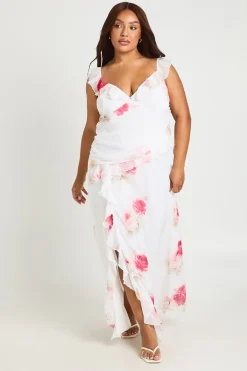 Robe Maxi En Mousseline À Imprimé Floral Avec Décolleté Plongeant Et Détails Volantés