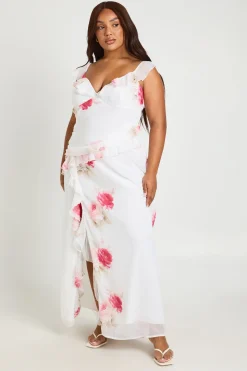 Robe Maxi En Mousseline À Imprimé Floral Avec Décolleté Plongeant Et Détails Volantés