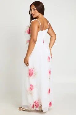 Robe Maxi En Mousseline À Imprimé Floral Avec Décolleté Plongeant Et Détails Volantés