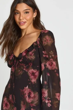 boohoo Robe Maxi En Mousseline À Imprimé Floral Tonal Et Manches Évasées<Femme Robes À Manches Longues|Robes