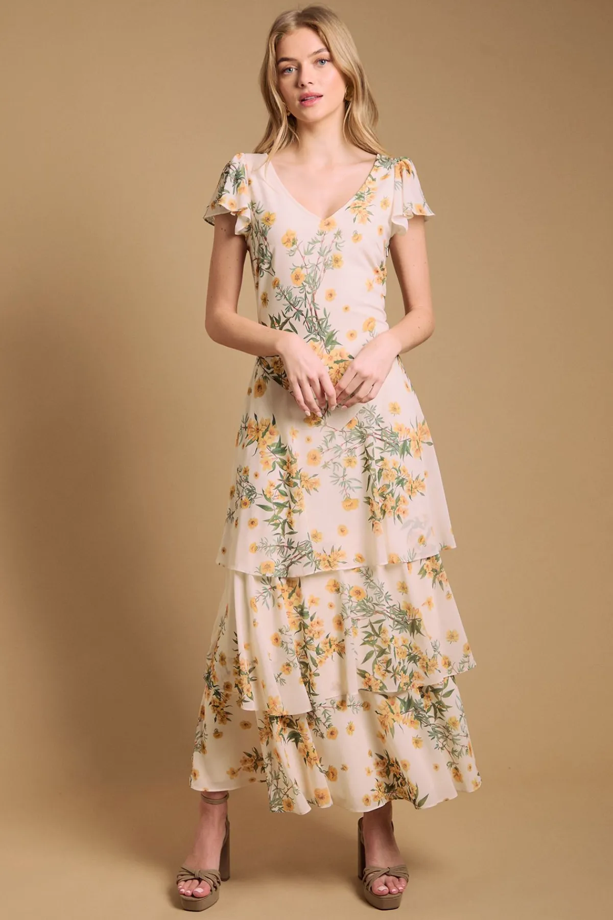 Oasis Robe Maxi en Mousseline à Imprimé Floral avec Volants Étagés<Femme Robes Bal De Promo|Robes