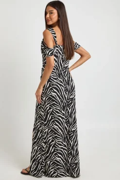 boohoo Robe Maxi en Mousseline Imprimé Zèbre à Épaules Dénudées et Côtés Froncés<Femme Robes|Robes De Soirée