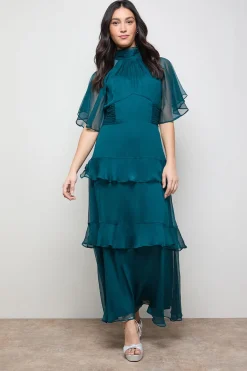 Oasis Robe Maxi en Mousseline à Manches Papillon et Volants<Femme Toutes Les Robes|Robes Longues