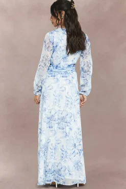 Robe Maxi En Mousseline À Motif Fleuri Avec Manches Volumineuses Petite