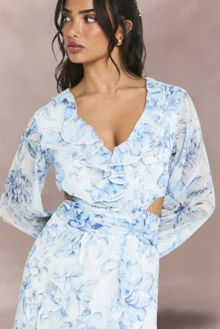 Robe Maxi En Mousseline À Motif Fleuri Avec Manches Volumineuses Petite