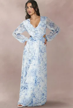 Robe Maxi En Mousseline À Motif Fleuri Avec Manches Volumineuses Petite