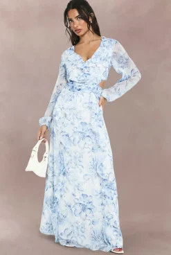 Robe Maxi En Mousseline À Motif Fleuri Avec Manches Volumineuses Petite