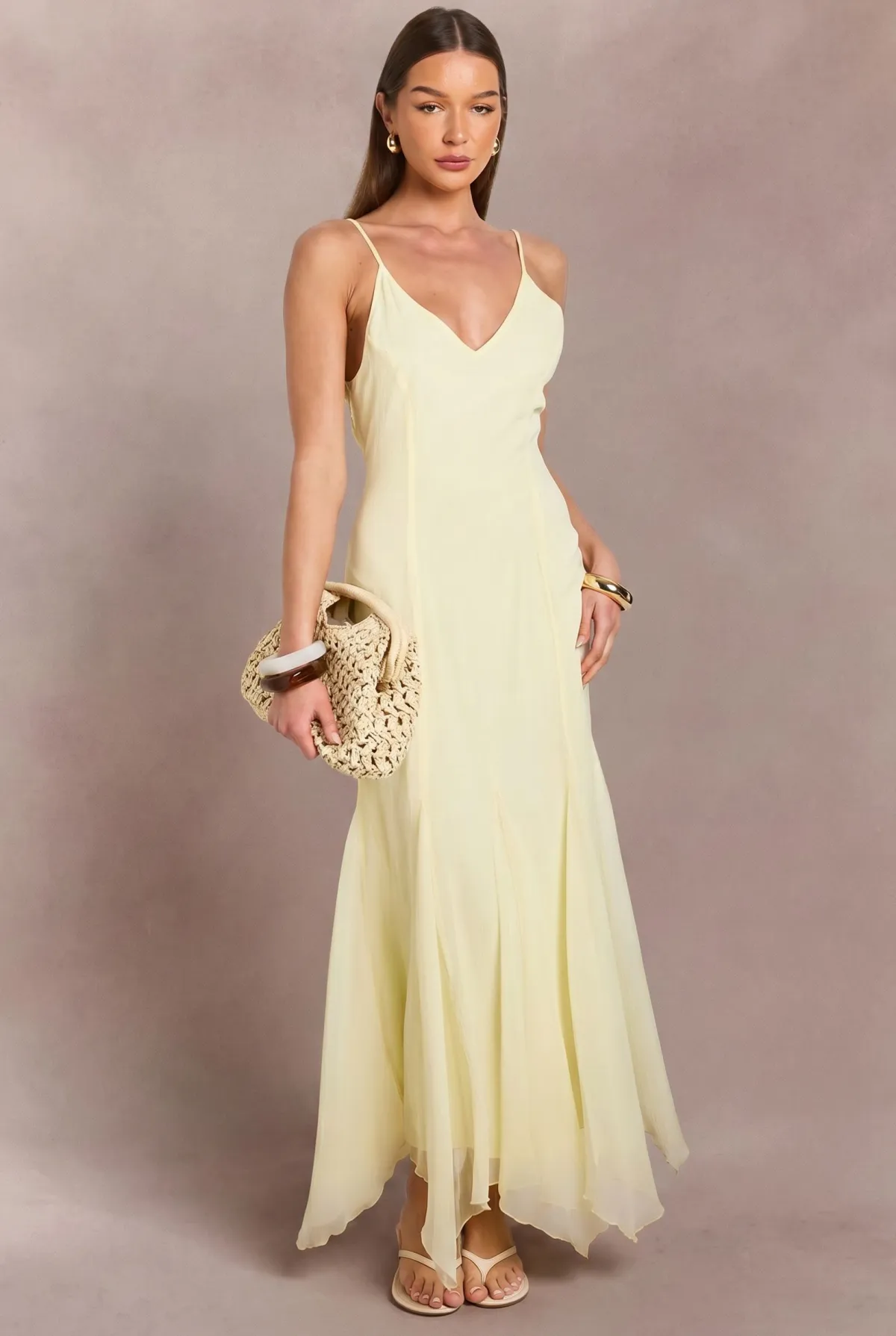 boohoo Robe Maxi En Mousseline À Ourlet Godets Ton Sur Ton<Femme Robes Bal De Promo|Robes