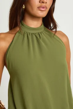 Robe Maxi En Mousseline À Taille Basse Froncée Et Col Licou