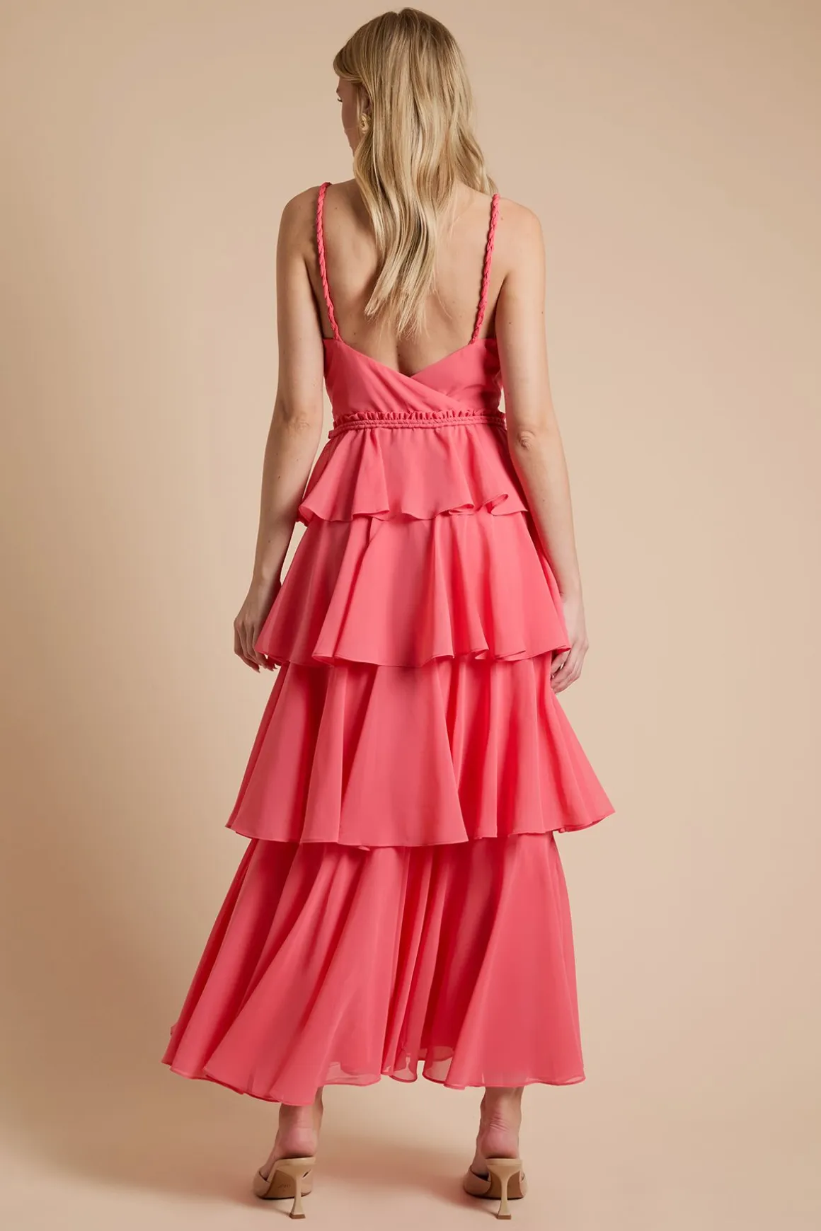Robe Maxi En Mousseline À Volants Étagés Et Bretelles Tressées
