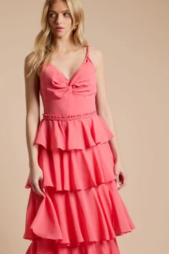 Robe Maxi En Mousseline À Volants Étagés Et Bretelles Tressées