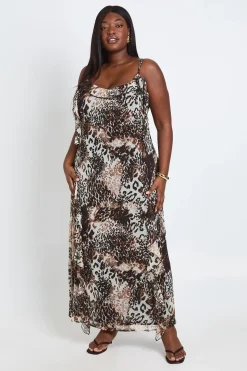 Robe Maxi En Mousseline À Volants Imprimé Léopard Grande Taille