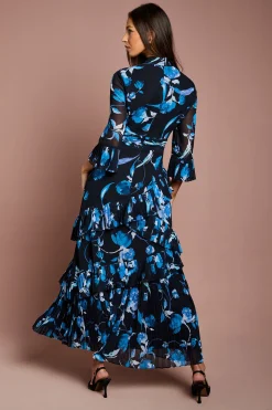 Robe Maxi en Mousseline à Volants Plissés