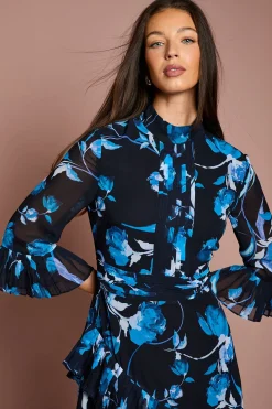 Robe Maxi en Mousseline à Volants Plissés