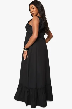 Robe maxi en popeline de coton à fronces et détails de nouage