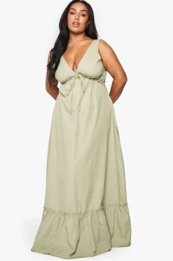 boohoo Robe maxi en popeline de coton à effet froncé avec détail de nœud<Femme Robes Bohème|Robes