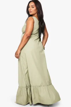 boohoo Robe maxi en popeline de coton à effet froncé avec détail de nœud<Femme Robes Bohème|Robes