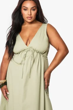 boohoo Robe maxi en popeline de coton à effet froncé avec détail de nœud<Femme Robes Bohème|Robes