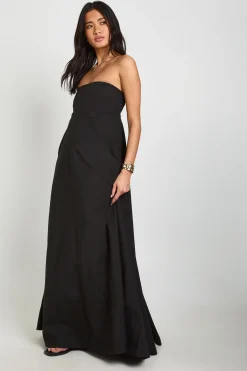 Robe Maxi En Popeline De Coton Avec Dos Froncé Élastiqué