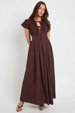 Robe Maxi En Popeline De Coton Avec Détail Froncé Et Ceinture Nouée À La Taille