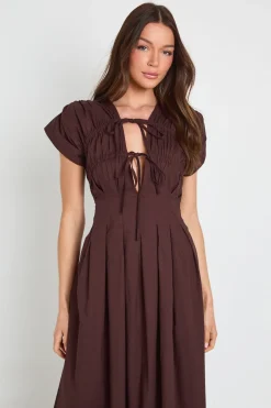 Robe Maxi En Popeline De Coton Avec Détail Froncé Et Ceinture Nouée À La Taille