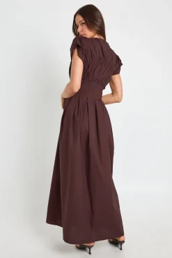 Robe Maxi En Popeline De Coton Avec Détail Froncé Et Ceinture Nouée À La Taille