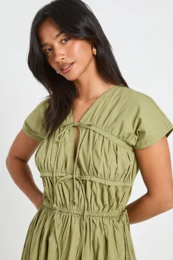 Robe Maxi En Popeline De Coton Avec Fronces Devant Et Lien À Nouer Petite Taille