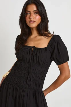 Robe Maxi En Popeline De Coton À Corsage Froncé Et Manches Bouffantes