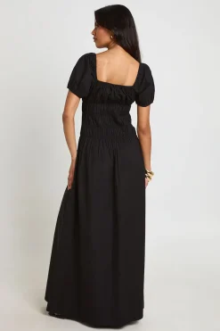 Robe Maxi En Popeline De Coton À Corsage Froncé Et Manches Bouffantes
