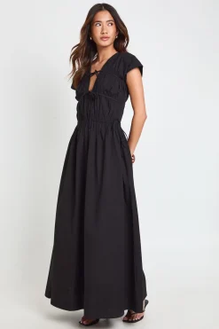 boohoo Robe Maxi En Popeline De Coton Avec Fronces Devant Et Lien À Nouer<Femme Robes Patineuses|Robes