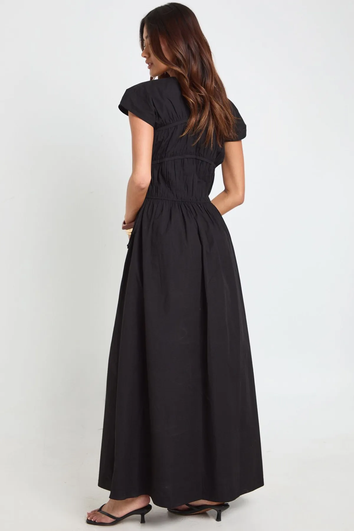 boohoo Robe Maxi En Popeline De Coton Avec Fronces Devant Et Lien À Nouer<Femme Robes Patineuses|Robes