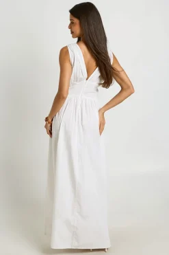 boohoo Robe Maxi En Popeline De Coton À Décolleté En V Profond Et Détail Taille Cintrée<Femme Robes Patineuses|Robes